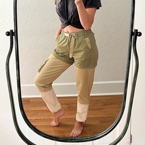 Rare, Early Version Outdoor Voices RecTrek Zip-Off Pant, Size S, kelp/khaki/bone